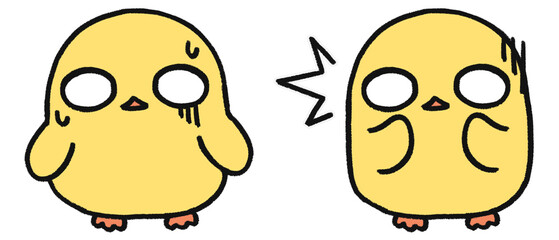 手描き、可愛いヒヨコのキャラクター、ショックの表情2種類セット © とりあいす