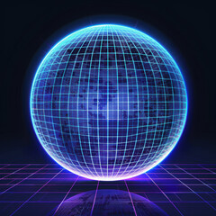 Futuristic Wireframe Globe with Neon Grid and Holographic Effect
