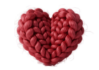 red braided heart shaped fabric isolated on transparent background