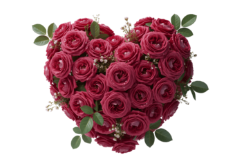 heart shaped bouquet of red roses isolated on transparent background
