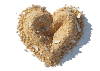 Heart shape made of sand and shells isolated on transparent background