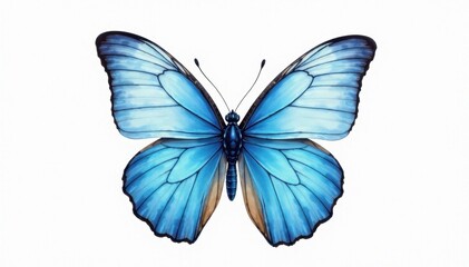 Gossamer blue butterfly, wings outstretched, soft watercolor wash, pure white , artistic, summer, art