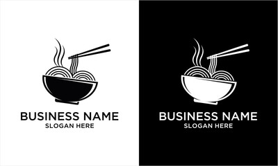 Minimalist Hot Noodle Bowl with Chopsticks Logo Design.