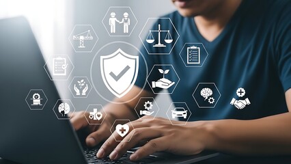 Multi industry compliance and professional services concept with digital icons