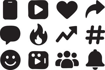 Social Media Icons Set with Black Minimal Icons on White Background