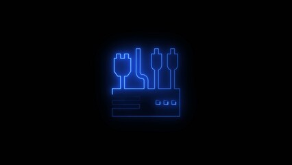 Blue neon computer motherboard with connectors and ports on dark Generate title without using the word 