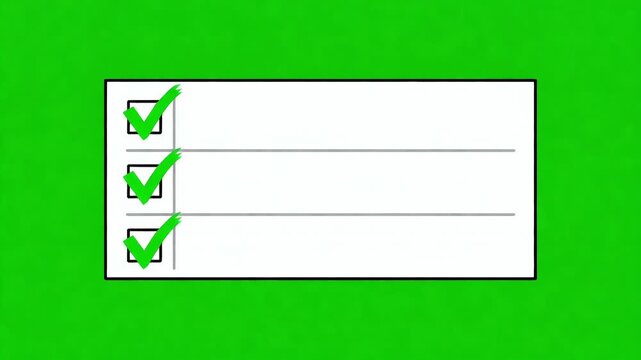 Checklist with Green Checkmarks Animation on Green Screen Background