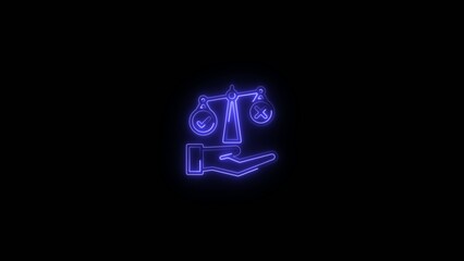 Blue neon glowing of a hand holding a balance scale with checkmark and cross symbols Generate title without using the word 