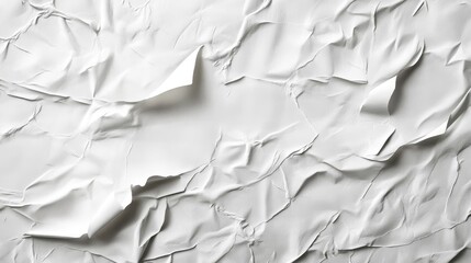 Obraz premium 72.A hyper-realistic mockup featuring a wrinkled, wet sheet of paper stuck to a wall with visible adhesive marks. The paper has a natural texture, with realistic creases and wrinkles, offering a