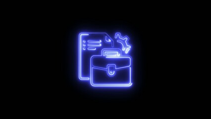 Blue neon outline of a folder with a document and a gear symbolizing settings or configuration Generate title without using the word "Title:" before it