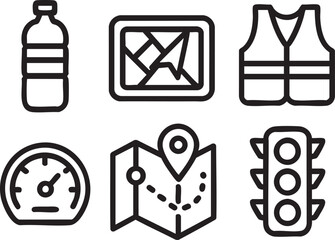 Travel icons collection with map gps speed and traffic symbols line style