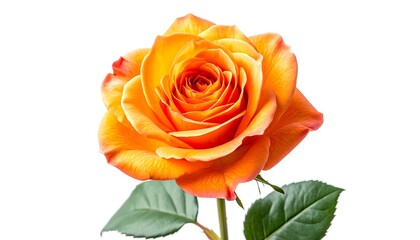A vibrant orange rose in full bloom, isolated on a clean white background, showcasing delicate petal details