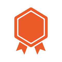 Orange hexagon badge icon with ribbon