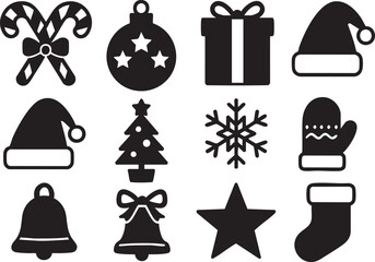 Christmas icons black set simple holiday symbols on white background