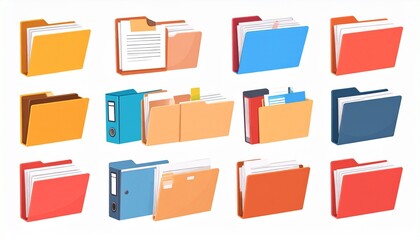 Set of 12 Colorful Document Folders and Binders