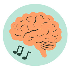 Brain with Music in Flat Hand-Drawn Style for Mental Wellness