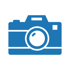 Blue camera icon on white background
