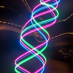 Abstract colorful glowing background with dynamic, bright, neon, light waves and futuristic line art design