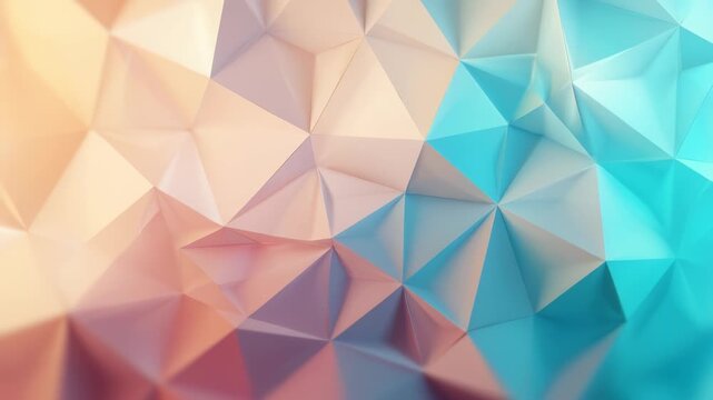 Colorful polygonal abstract pattern featuring smooth transitions between blue, pink, and beige hues. This low poly background is ideal for creative, tech, and artistic visual content