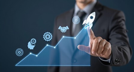 Business Growth Strategy Rocket Launch Icon for Success