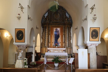 Interior view of the altar of the Catholic Cathedral of the Presentation of the Lord on the Greek Cyclades island of Naxos 