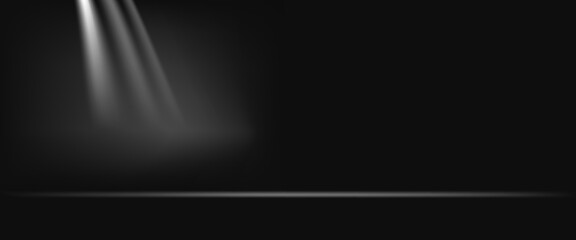 Black studio room background. Empty dark room.Space for selling products on the website. Vector illustration.