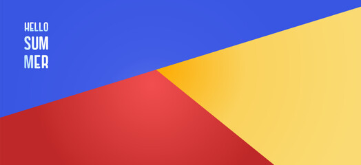 Festive perspective abstract design in red, blue, and yellow for a cheerful summer concept. Perfect for web headers, holiday greeting cards, sales posters.