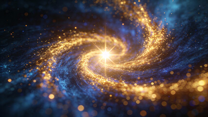 Spiral galaxy with glowing stars and cosmic dust in deep space