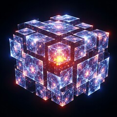 Ice cube background with golden Christmas bow present decoration