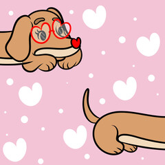 Cute Dachshund Valentine Background 