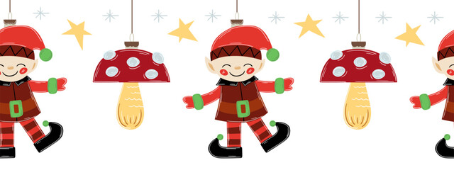 Christmas flat seamless border. New Year illustration