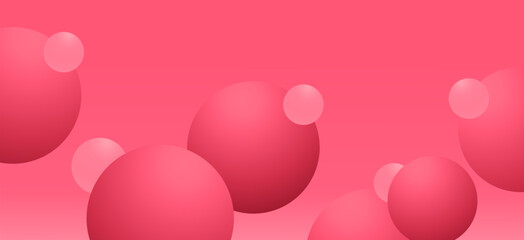 Floating pink bubble ball design. Wide banner with a fun and energetic pink hue. Great for Mother's Day or Women's Day, feminine product promotions, party invitations, cosmetics branding.