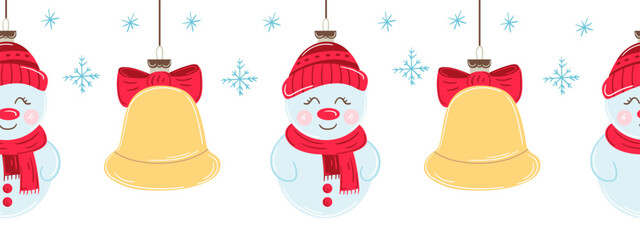 Christmas flat seamless border. New Year illustration