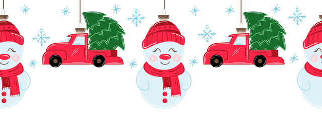 Christmas flat seamless border. New Year illustration