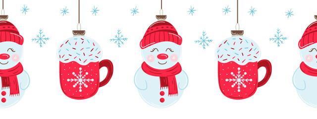 Christmas flat seamless border. New Year illustration