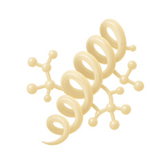 3D biochemical molecular structure of a protein helix with glossy texture.