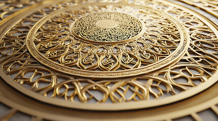 Obraz premium Intricate golden filigree radiates from a central medallion, showcasing precision craftsmanship and timeless ornamental artistry