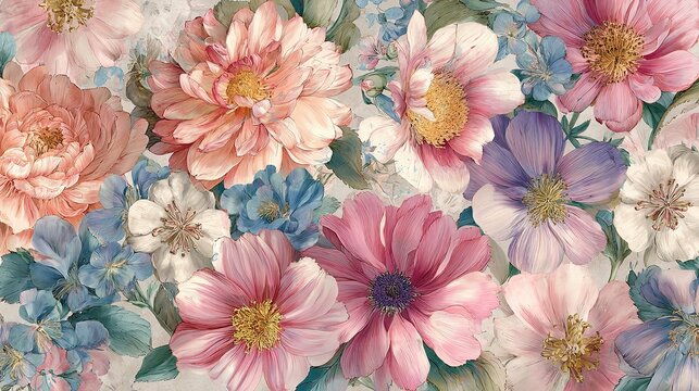 Vintage style watercolor floral pattern texture with spring flowers
