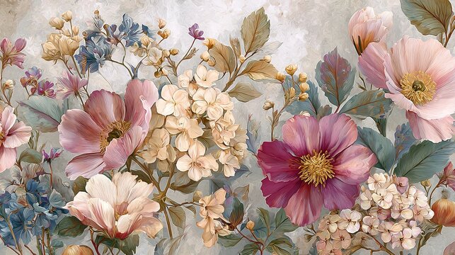 Vintage style watercolor floral pattern texture with spring flowers
