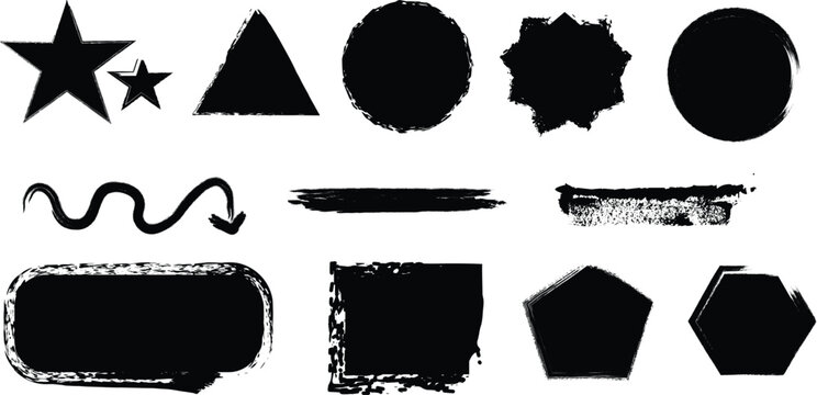 Collection of various black silhouette shapes on white background silhouette