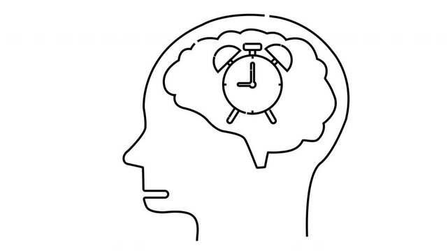 Head outline with brain  clock inside black lines
