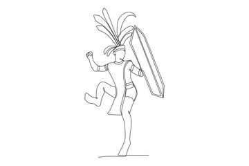 A man performing the mandau dance. Dayak concept one-line drawing