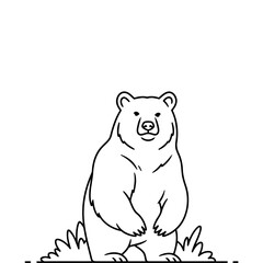 Detailed illustration of a black bear standing in grassy field with bold lines and contrasting black and white background split