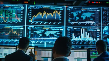 stock data monitor analyzing data stock market in monitoring room on the data presented in the chart, forex trading graph, stock exchange trading online, financial investment
