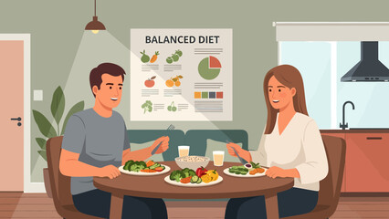 Couple Eating Healthy Meal Together at Home.