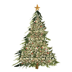 Watercolor painting of a Christmas tree for decoration.