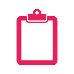 Clipboard icon in red on white background