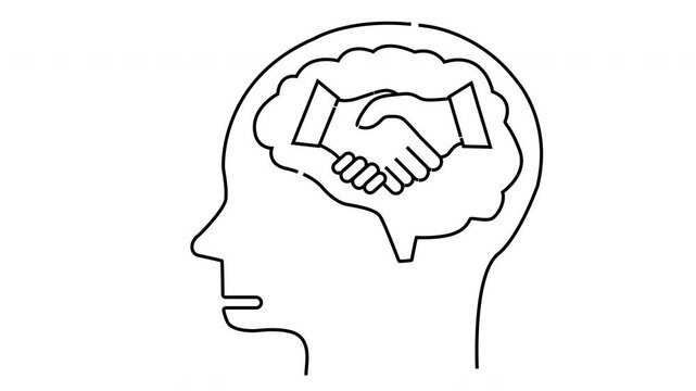 A head silhouette with a brain shaped as handshake inside
