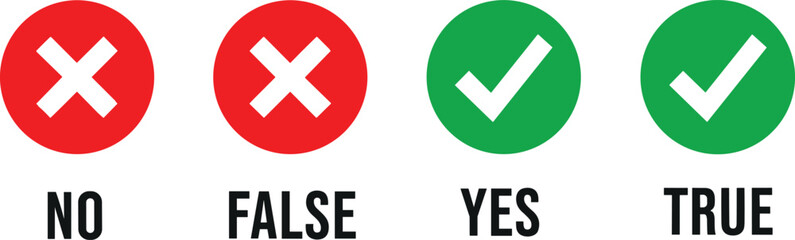 Binary decision icon set, yes no true false symbols, editable, isolated, red and green design, UI vector pack, clipart