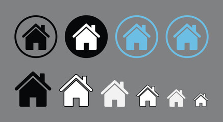 Home icon set, house symbol vector pack, editable, isolated, black, white, blue design, UI clipart, navigation graphic